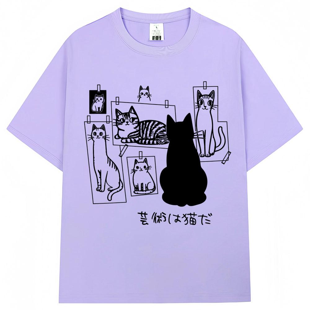 

Japanese Funny Black Cat Anime Print T Shirt Men Women Fashion Vintage Harajuku T-shirts Oversized Cotton Casual T Shirts XXXL