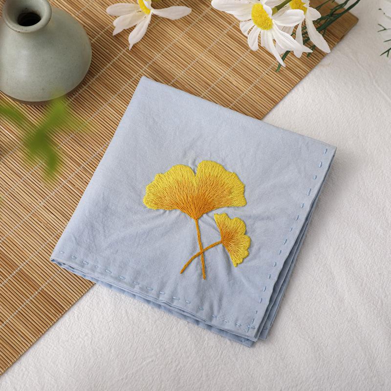 Diy Handmade Embroidery Material Package, Handkerchief Series Maple Leaf Ginkgo Flower Needle And Thread Set