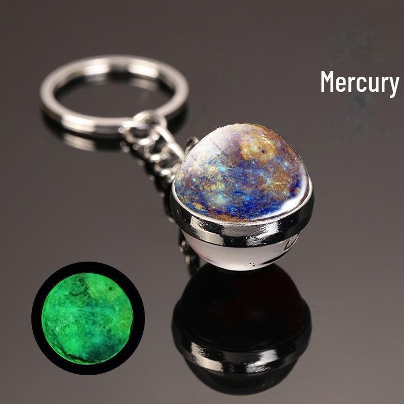 Oboustranná křišťálová galaktická klíčenka s designem planet a měsíce