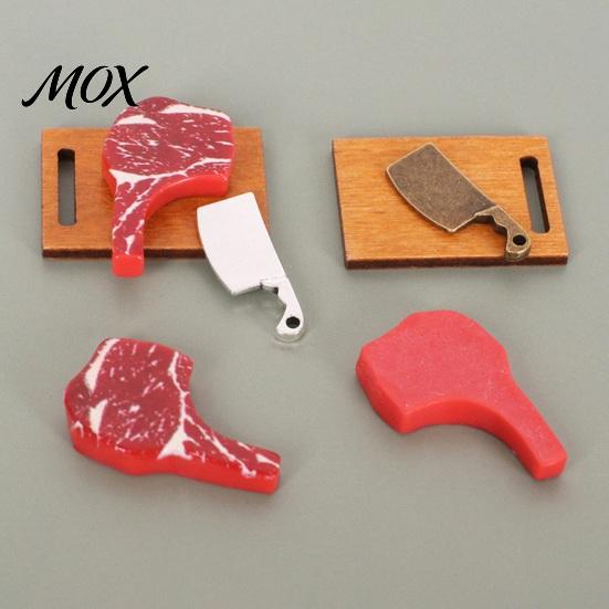 Doll Kitchen Countertop Accessories 3Pcs/Set Mini Steak Cutting Board, Tiny Wooden Realistic Board Knife Miniature for Mansion Butcher Display And Set