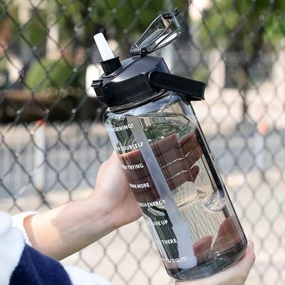 2L Large Capacity Sports Water Bottle With Straw Portable Leakproof Sports Fitness BottleS With Time Marker for Outdoor Gym