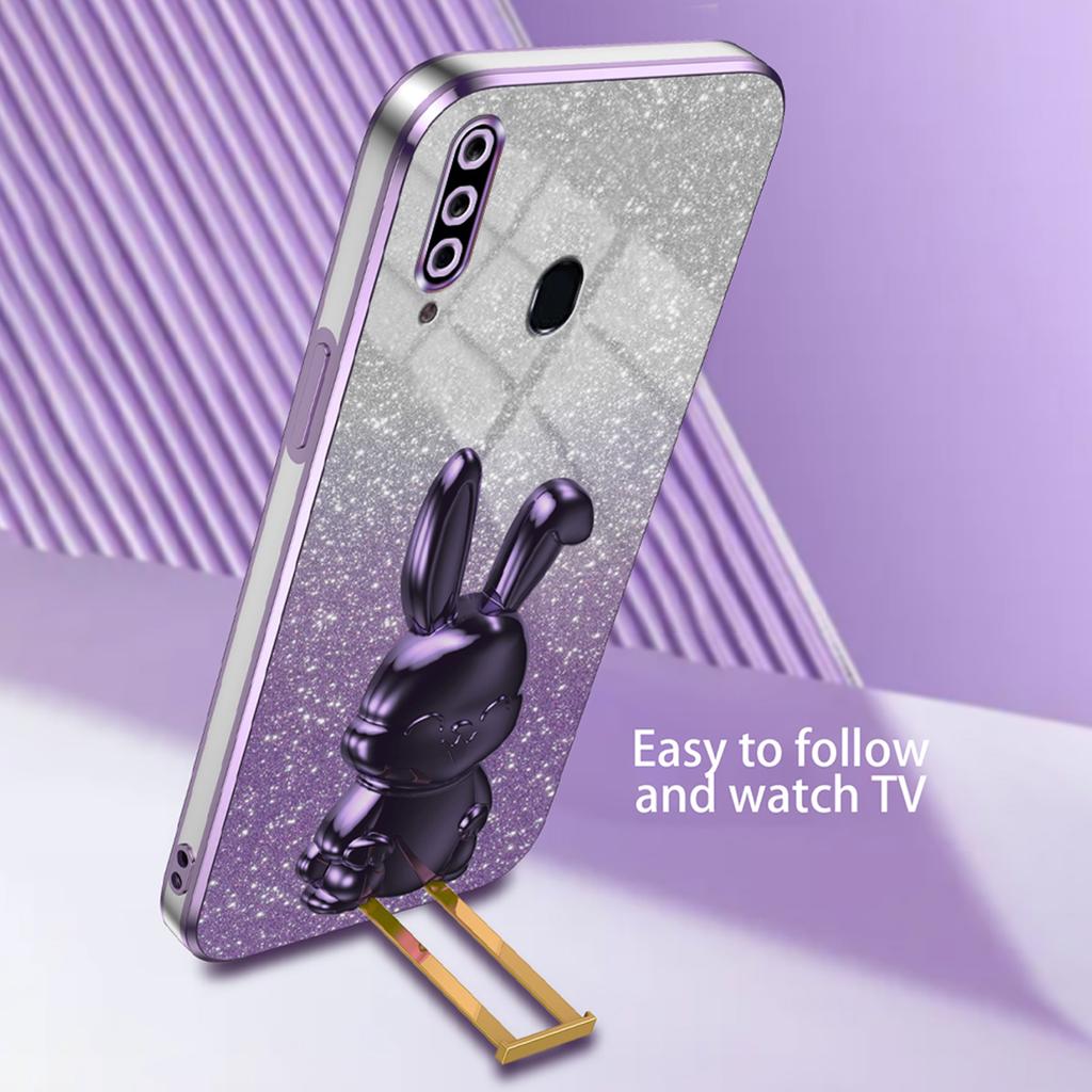For Samsung Galaxy A20s Smartphone Case Hands-free Kickstand Cartoon Rabbit Back Cover