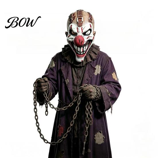 Escape Room Horror Decorations Halloween Clown Mask, Realistic Latex Scary Mask with Film Photographing Cosplay Accessories Red Nose for Haunted House
