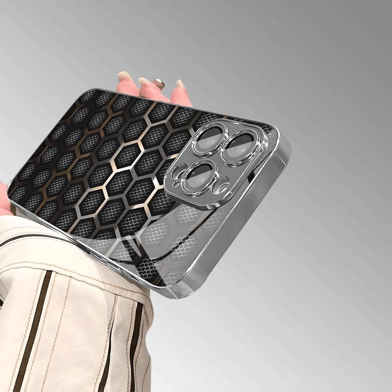 Minimalistisches texturiertes Wabenmuster Glas galvanisierte Handyhülle für iPhone 17 16 15 14 13 12 11 Pro Max Plus 17 Air Cover