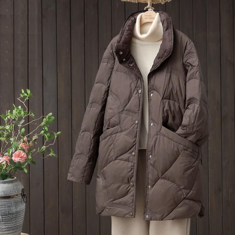 Danmo Winter Fashion Stand Collar X-Long Women Down Jackets Female Casual Loose Ultra Lightweigh White Duck Down Warm Coat