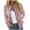Fashionable Women Long Sleeve Casual Jacket Floral Leaf Print Round Neck Zipper
