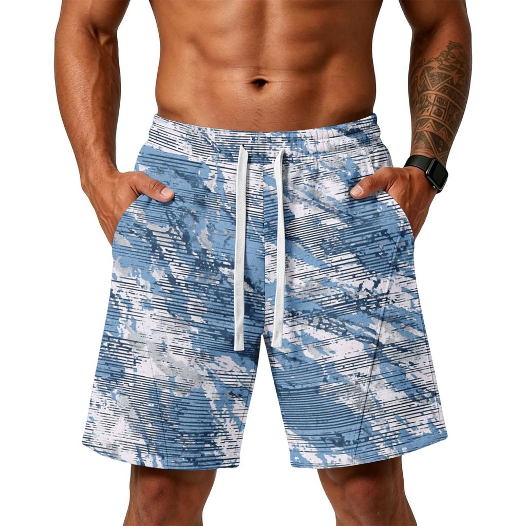 Herren lockere Camouflage-Print Sport Trainings Gym Strandshorts mit Taschen Elastischer Bund und Kordelzug für Outdoor-Aktivitäten