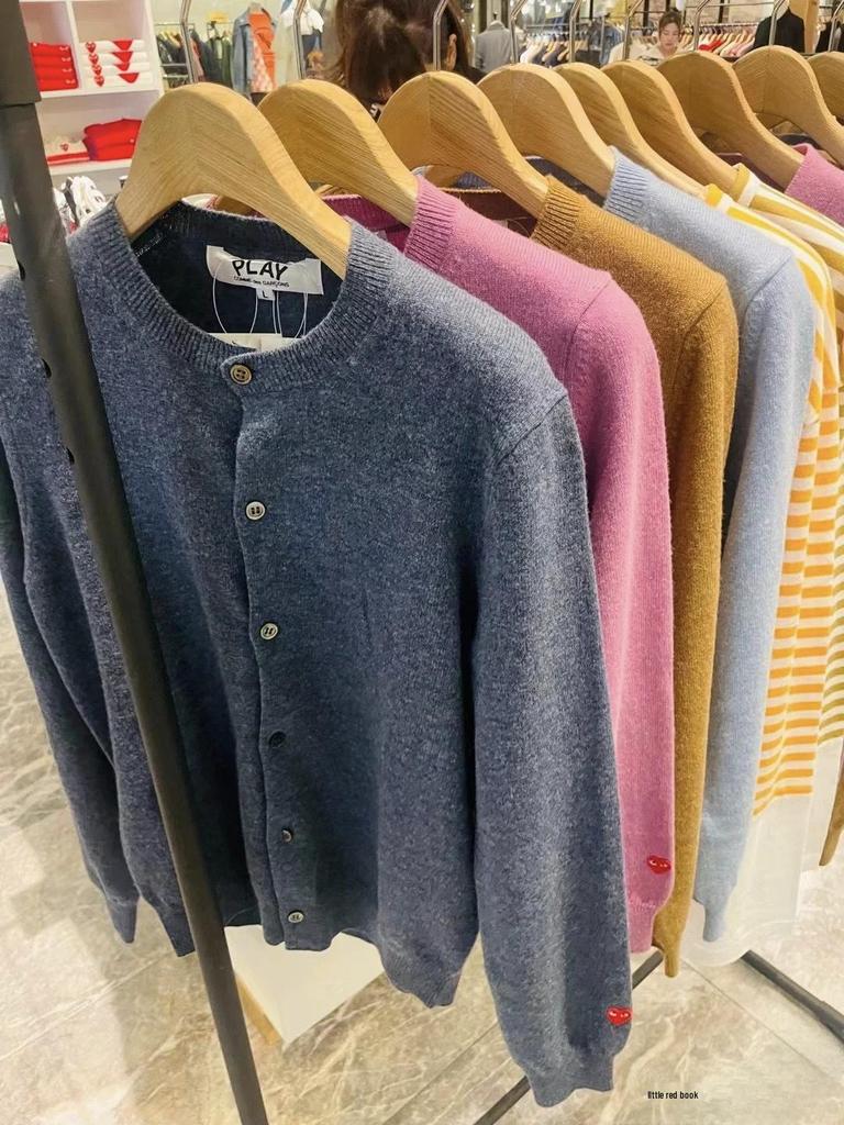 Kawaqiu 2023 Wool Cardigan Sweater, Macaron Color Sleeves, Red Heart Design