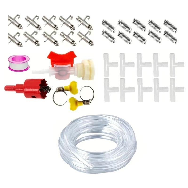 Automatic Small Animal Water Dispenser Set With Spring Mounted Nipples Feeders And Easy Installation Tool Watering Kits