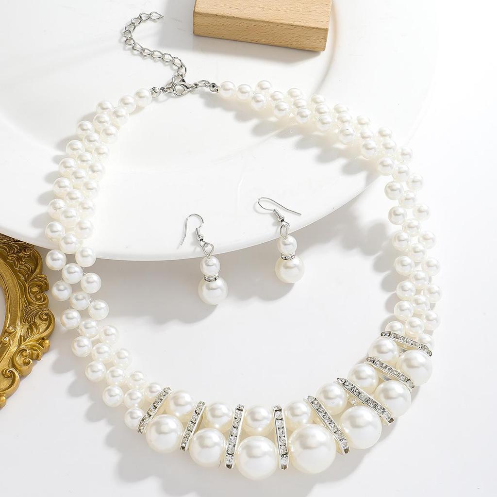 Retro Pearl Necklace and Earrings Set - Exquisite European & American Handmade Beaded Jewelry