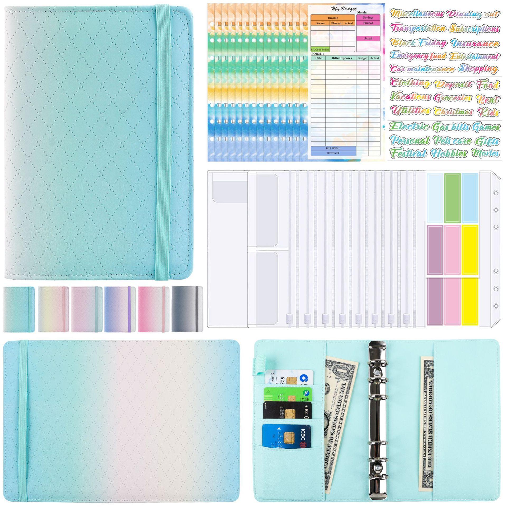 

A6 градиентный Macaron Binder Hand Ledger блокнот кожа PU книга с отрывными листами кассовый бюджет книга с сумкой на молнии A6