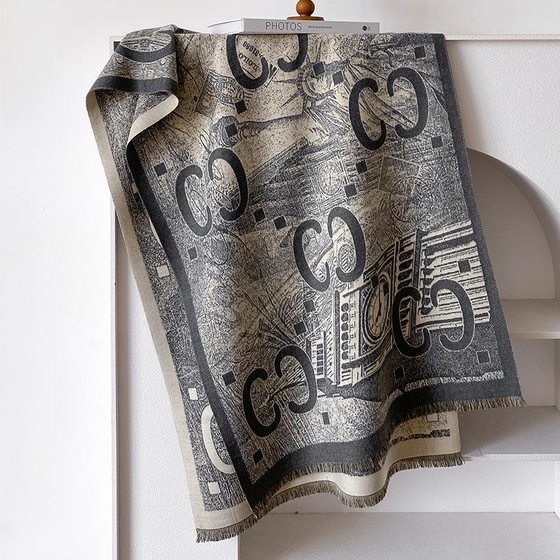 women's double-sided imitation cashmere thermal scarf retro ethnic style niche versatile scarf