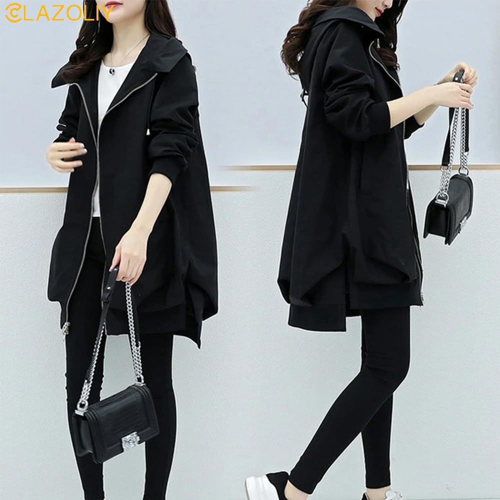 CLAZOLIY Mountain Hooded Trench Longer Solid CL147 Women's Parka, Coat, Length, Color, Lined, Breathable, Windproof, Spring/Autumn, (JP, Alphabet, L,