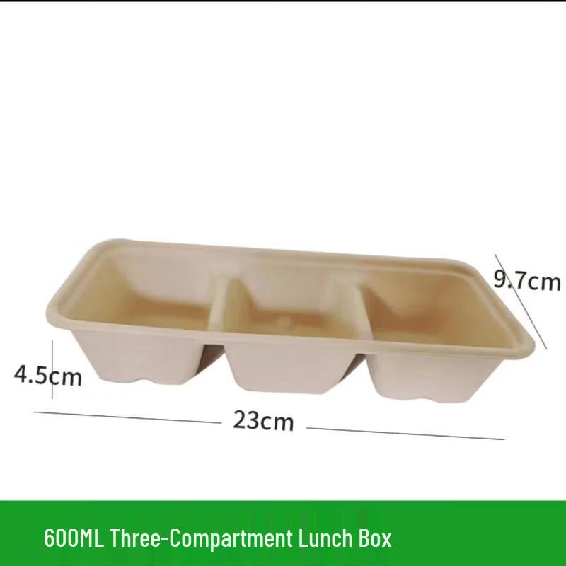 Disposable 600ml 3-Compartment Pulp Takeaway Bento Boxes
