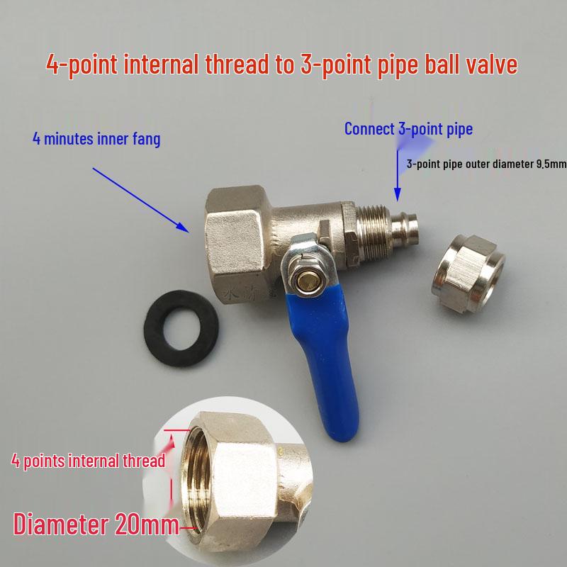 Water Purifier Multi-Way Valve: Inlet Ball Valve with 4-to-2, 3, and 2.5 Point Internal/External Threads.
