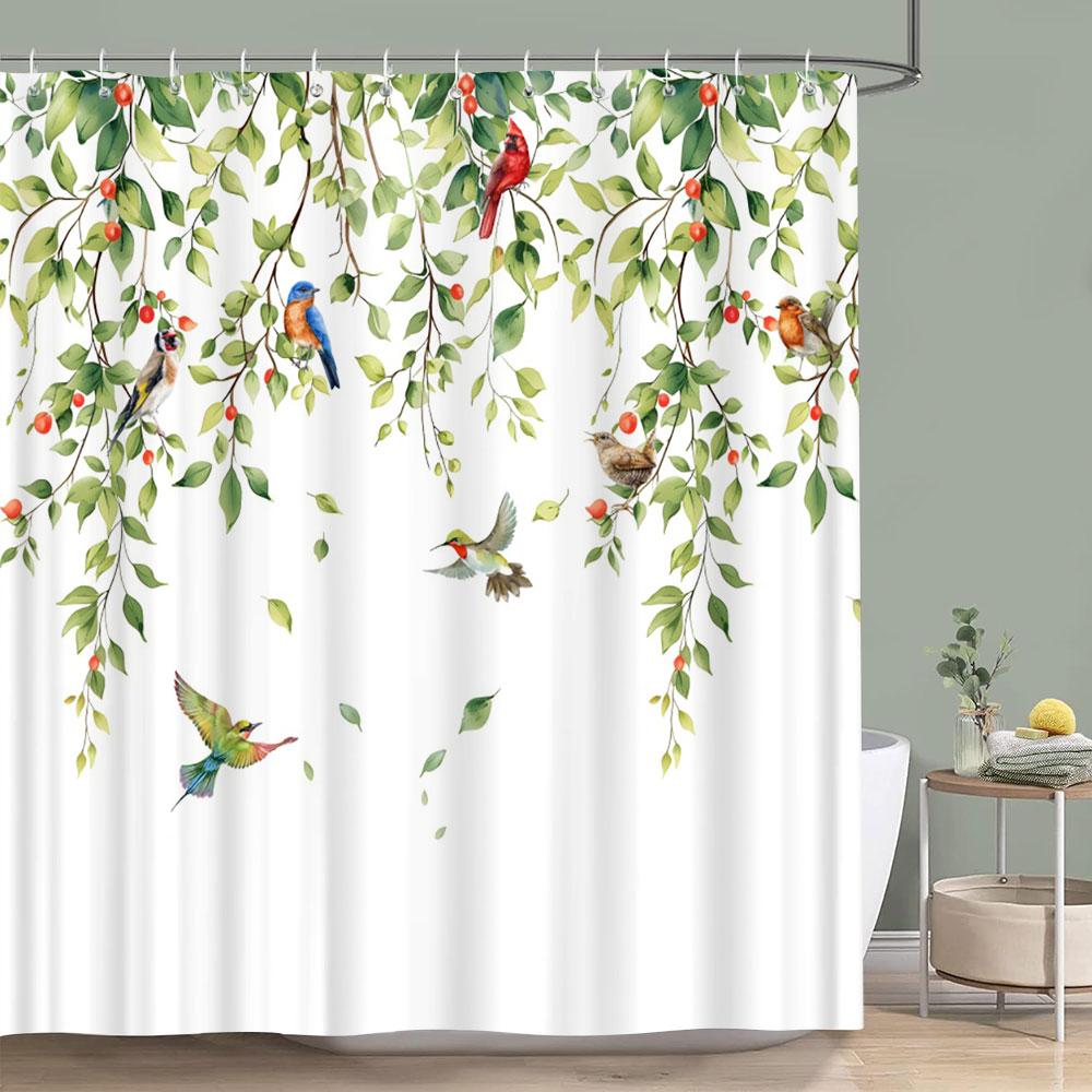 

Bird Flower Shower Curtain Dahlia Eucalyptus Leaves Greenery Colourful Printed Polyester Waterproof Bath Curtains Bathroom Decor 90x180cm-35x70in