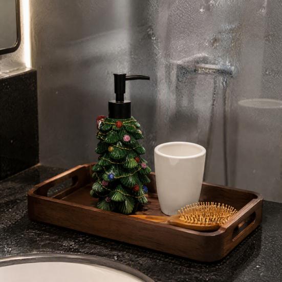Christmas Tree Soap Dispenser Resin Dispenser, Refillable Liquid Hand Shampoo Lotion Pump Bottle Container, Empty for Bathroom Kitchen Countertop