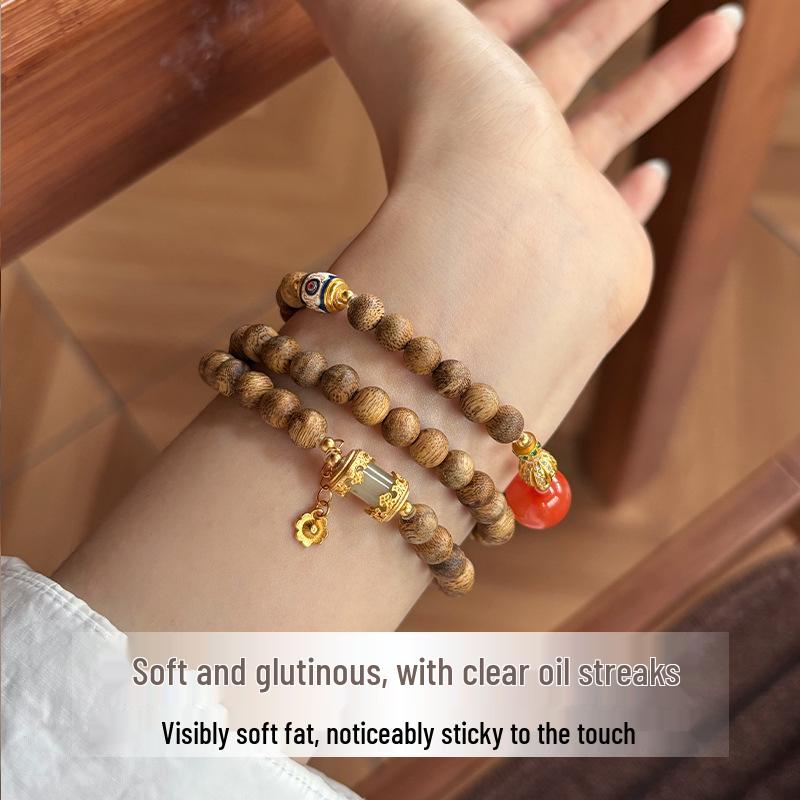 Women's Hainan Agarwood Double Wrap Bracelet, 6mm Round Beads - Perfect New Year Gift and Cultural Accessory.