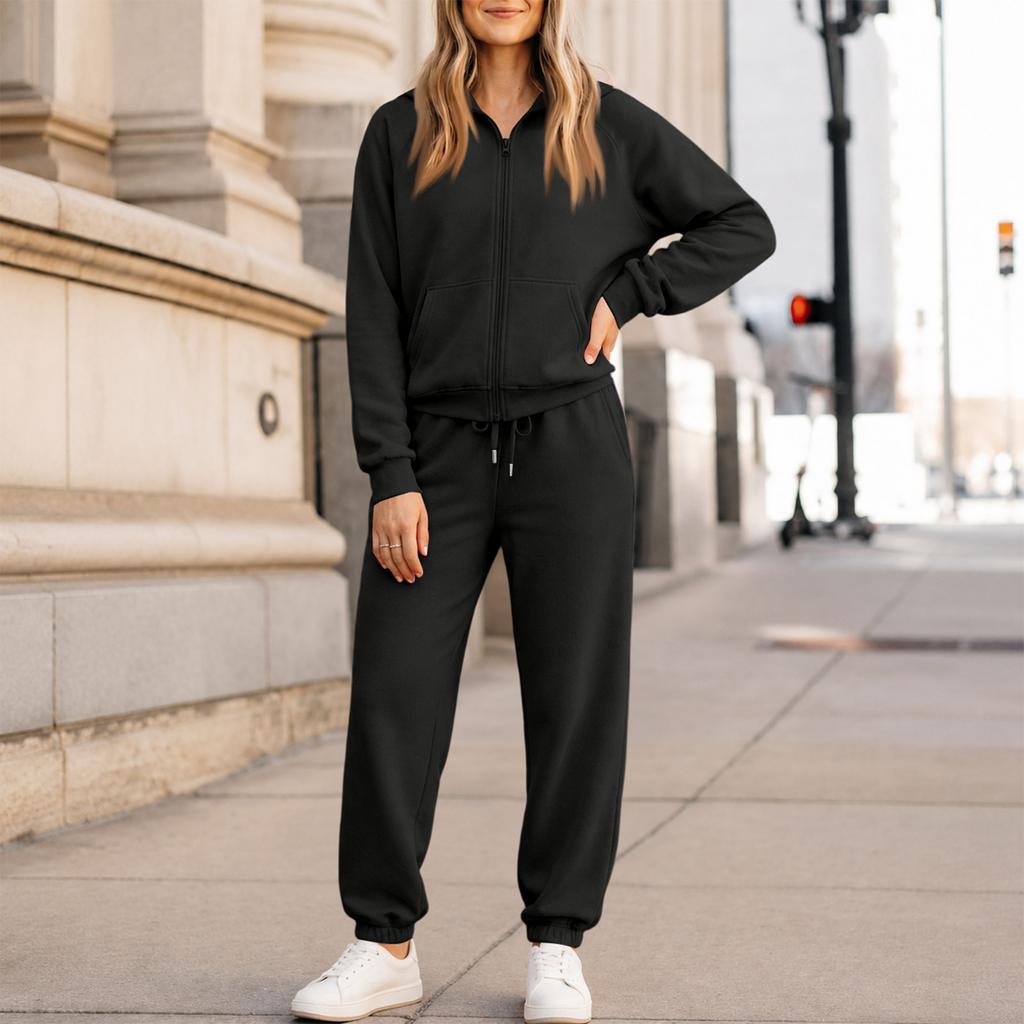 Women's Zip Up Hoodie and Jogger Set - Casual Two Piece Track Suit with Color for Activewear