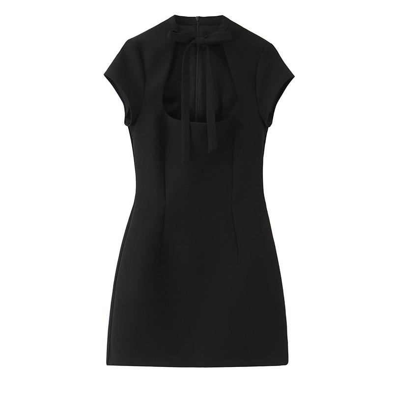 Vintage Polka Dot Dress Women 2026 Summer Hollow Out Stand Neck Short Sleeve Mini Dresses Lady New Sexy Slim Party Vestidos