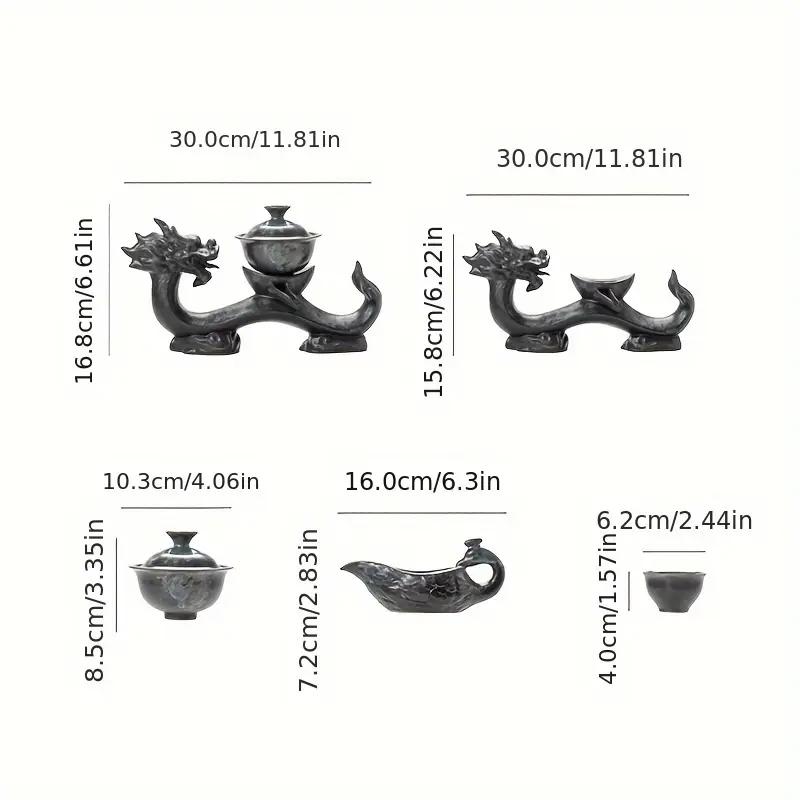 1 Set of Rotating Teapot, Ceramic Kiln Turned Ruyi Dragon-Shaped Teapot Set, Teapot with 8 Teacups, Without Tea Tray, Semi-Automatic Tea Set