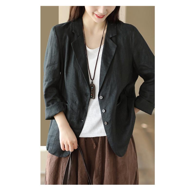 Women S Vintage Casual Blazer Jacket Turn Down Collar Cotton Linen