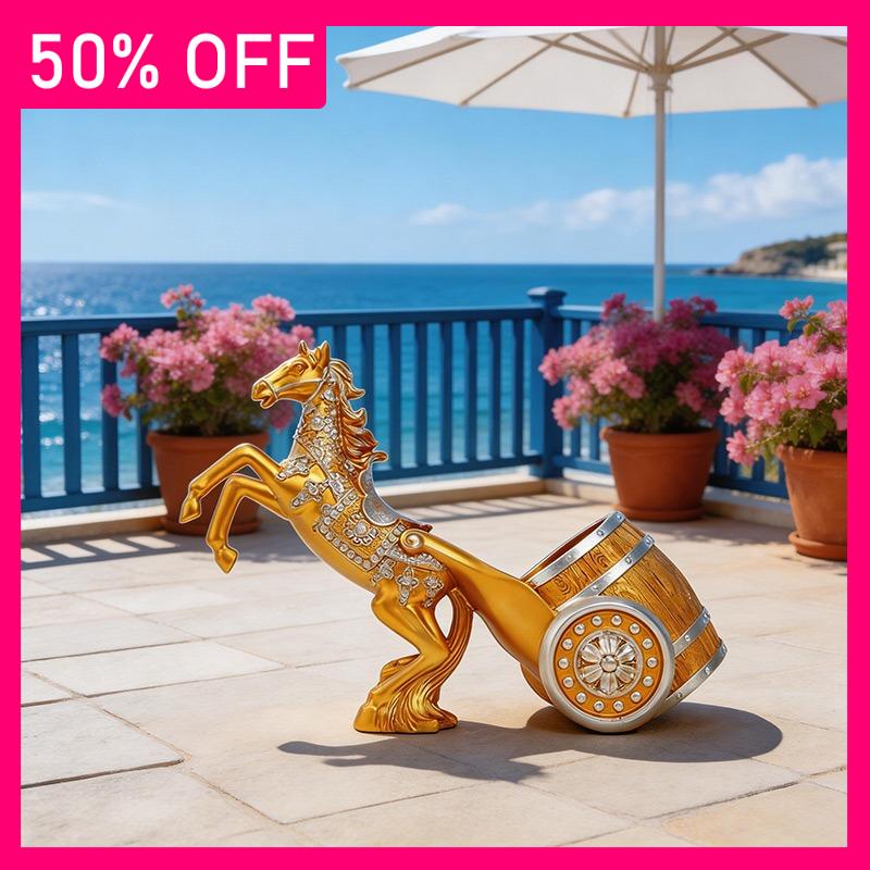 Collectibles Sculptures European Style Horse Drawn Carts Wine Racks Resin Crafts Animal Ornaments High-end Wine Cabinet Ornament