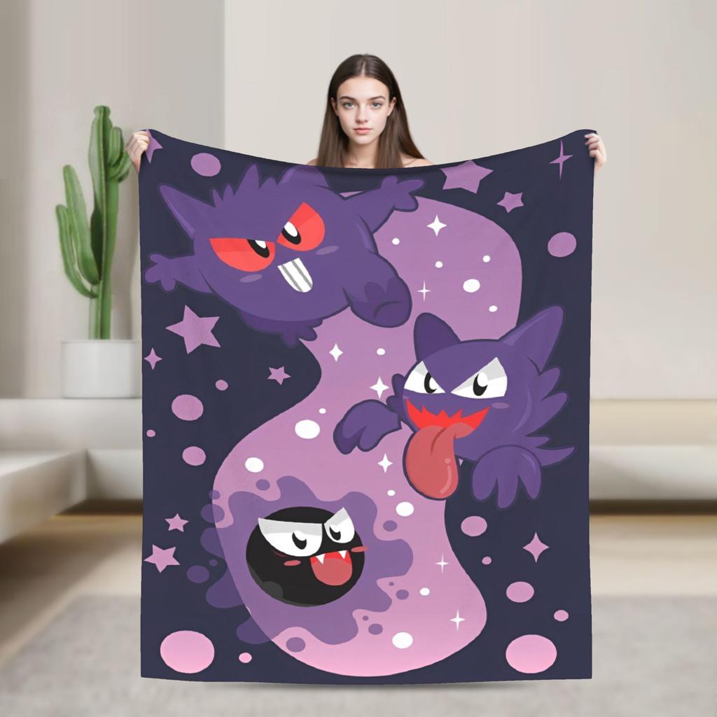 Anime Gengar Dark Pattern Blankets Quality Warm Pokemoned Throw Blanket Spring Decorative Bedroom Print Bedspread