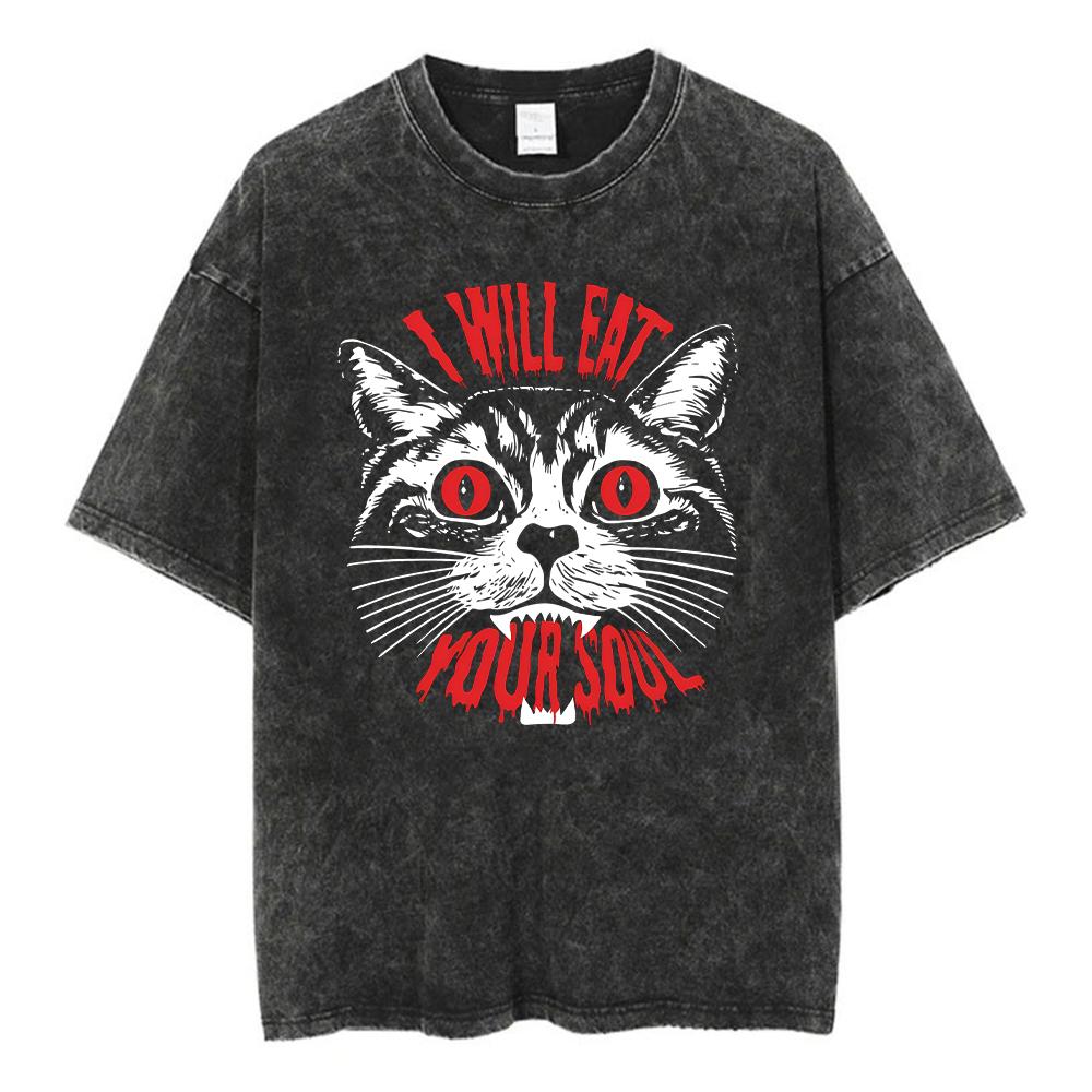 Animal Printed T Shirt Men Retro Washed 100% Cotton Tops Tees Harajuku Tshirt Streetwear Male Acid T-shirts Unisex