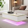 Modern LED Coffee Table with High Gloss, 100 cm Long, Gold Trim, 3 Drawers & USB LED Light Strip (Adapter/Power Bank Required)
