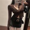 Women's Summer High Waist Black Mesh Shirt - Spicy, Chic, Sexy Sun Protection Top
