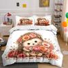 Cute Hedgehog Holding Flowers Duvet Cover Set With 3D Printing Design Soft Polyester Bedding Set All-Season Comfort For Gifts