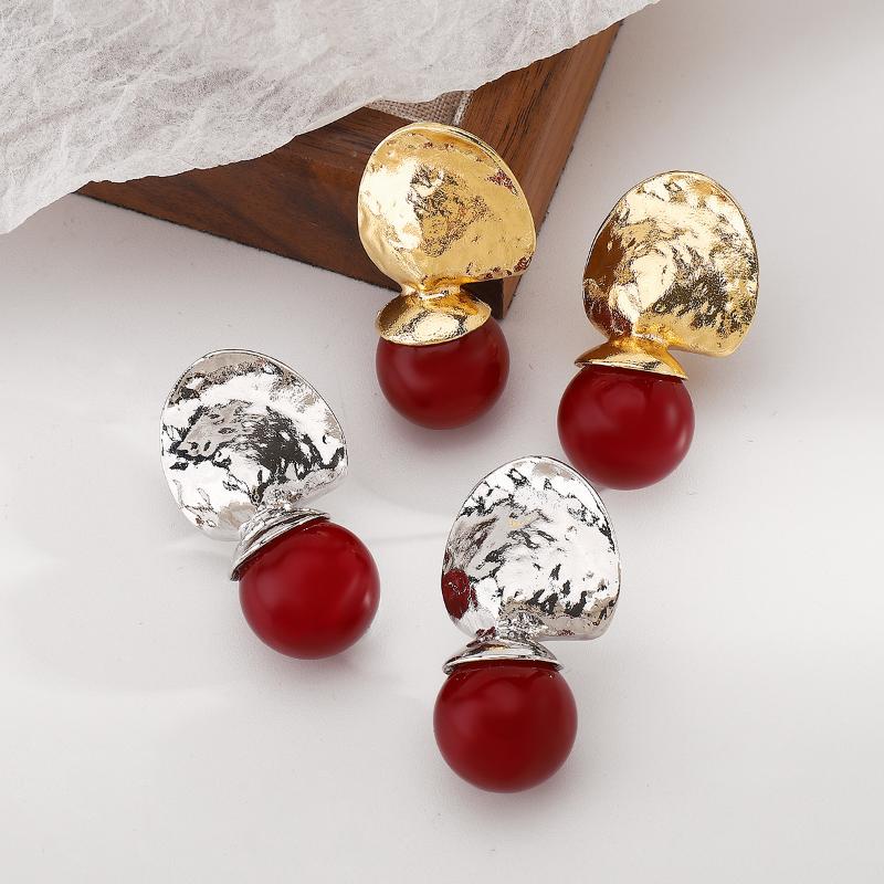 Women Geometric Statement Earrings Irregular Red Beads Ethnic Vintage for Gift Casual Party Dress AccessoryHot Sale