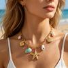 Imitation Pearl Conch Shell Starfish Fish Pendant Necklace for Women, Stainless Steel Square Chain Necklace, Ocean Style Jewelry