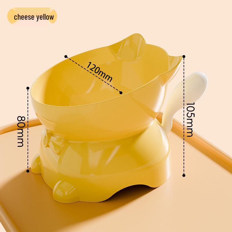 Slanted Anti-Spill Stainless Steel Cat & Dog Bowl, Cartoon Design