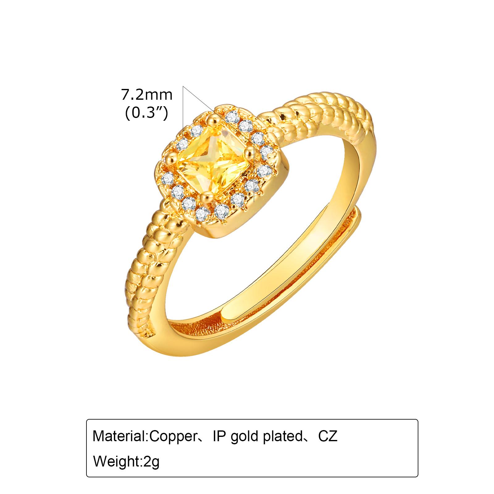 

Luxury Yellow Zircon Ring Bead Edge Square Open Rings,Flash Ice Cut Open Engagement Ring Female resizable