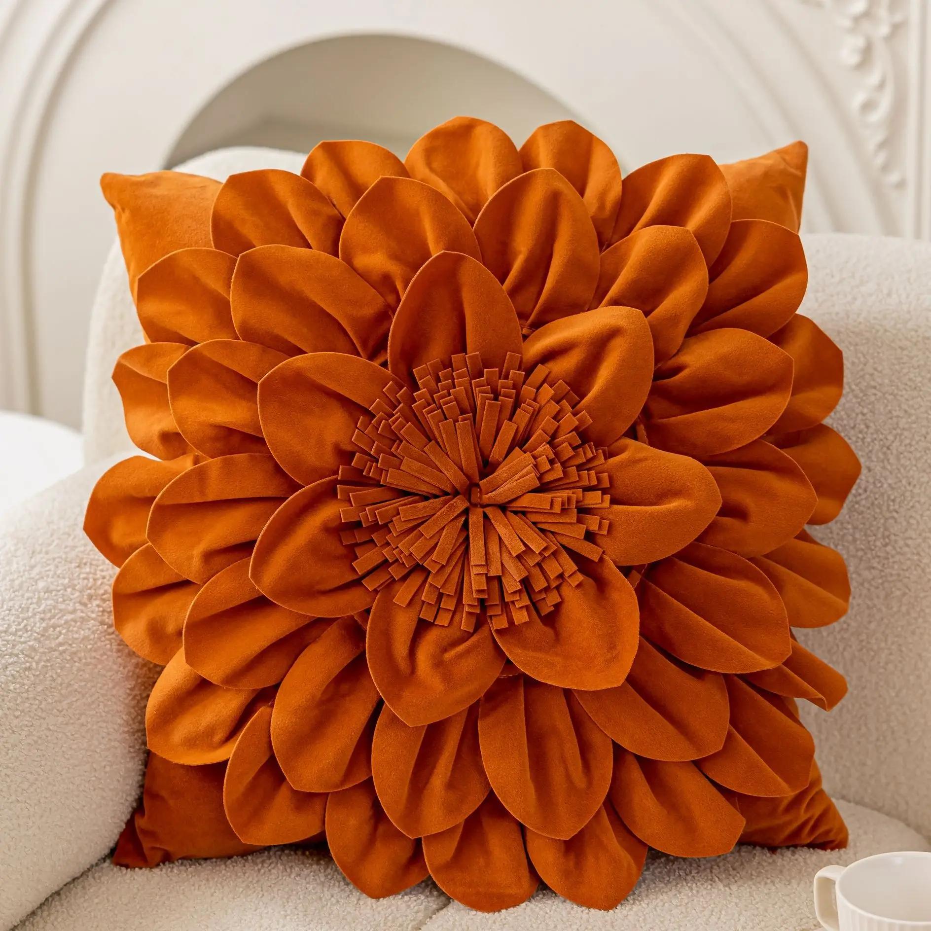 Flower Velvet Cushion Cover Luxury Handmade Splicing Petal Pillow Cover for Living Room Sofa Office Waist Back Cover Pillowcase 50X50cm Cover