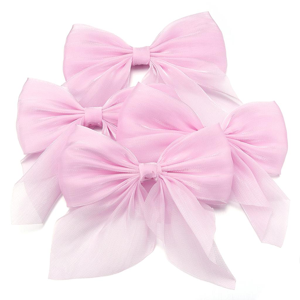 4Pcs Solid Color Chiffon Bow 12x11cm Cute Handmade Ribbon Bowknot for DIY Hairpins Hair Accessories Crafts Clothing Decoration