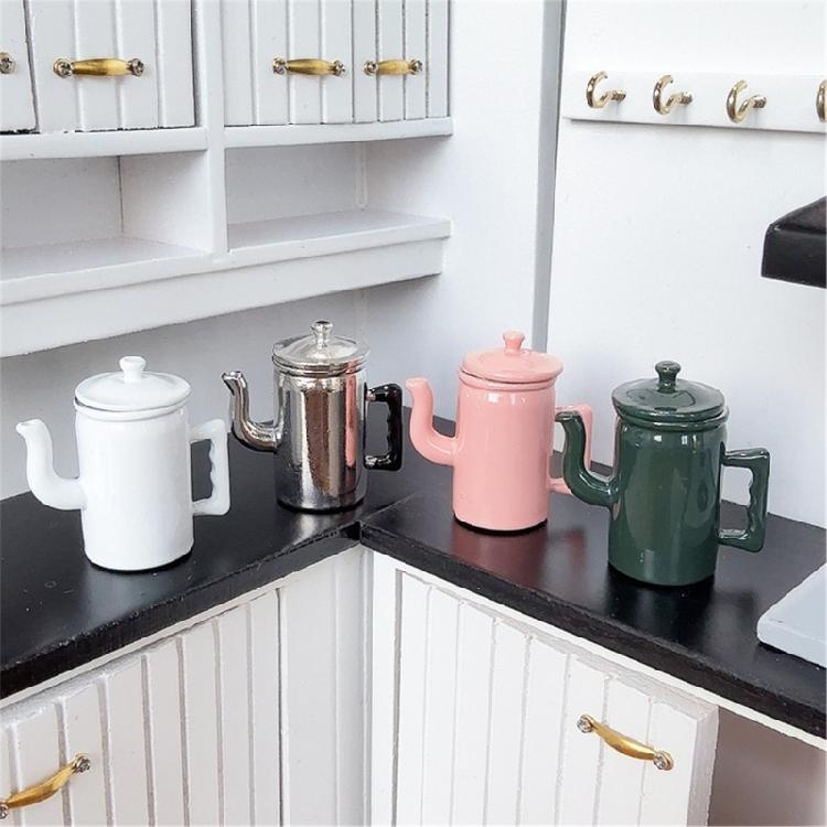 1/12 Scale Dollhouses Metal Coffee Maker Hinged Top Retro Miniature Kitchenware Metal Decorative Prop