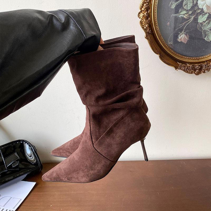 Mode Mode Plissiert Modern Damen Stiefeletten mit dünnen Absätzen Schuhe Spitzzehen Elegant Damen Kurze Stiefel Damen Pumps Schuhe