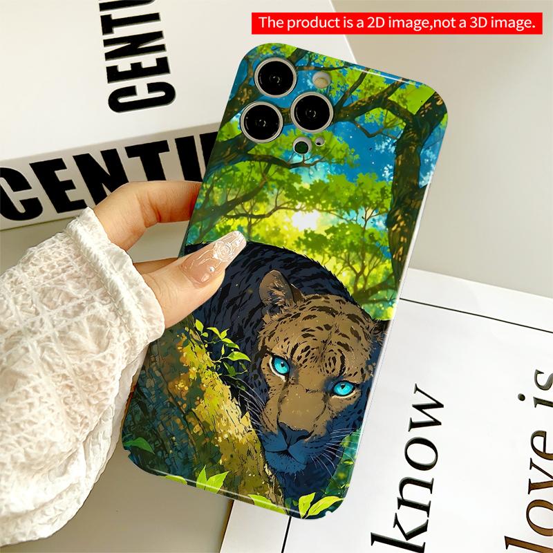 2DFlat Blue-Eyed Leopard in Sunlit Forest All inclusive film hard iPhone case, compatible with iPhone 18 Pro Max 17 16 15 14 13 12 11