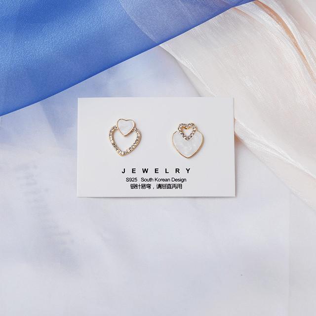 Cute Korean Earrings Love Heart Bling Crystal Stone Rose Gold Stud Earrings for Women Korean Jewelry Gift
