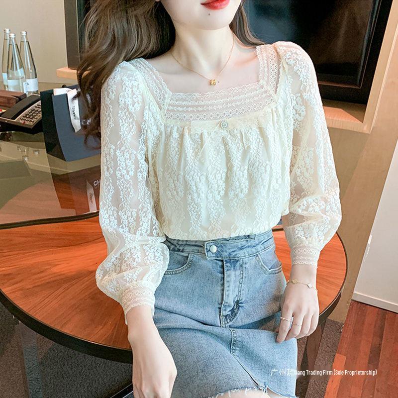 2024 Trendy Chic Women's Square Neck Chiffon Lace Top - Early Spring Style