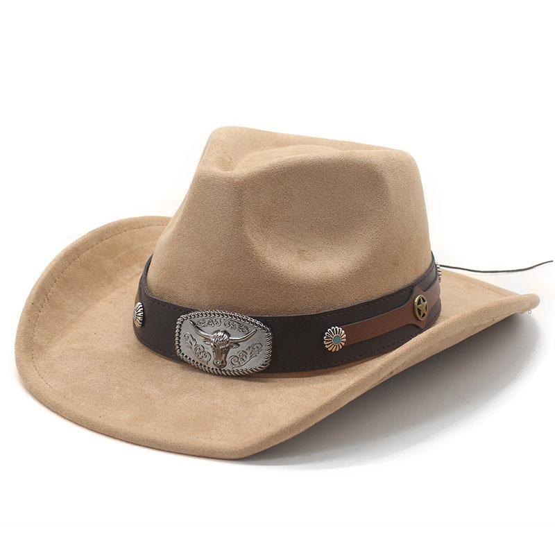 Ethnic Style Minority Suede Hat Belt Male And Female Couple Hat Western Cowboy Top Hat