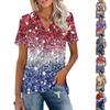 Women’s Short Sleeve V Neck Casual Loose Fit T Shirt with Star Print Gradient Pattern for Everyday Wear and Comfort