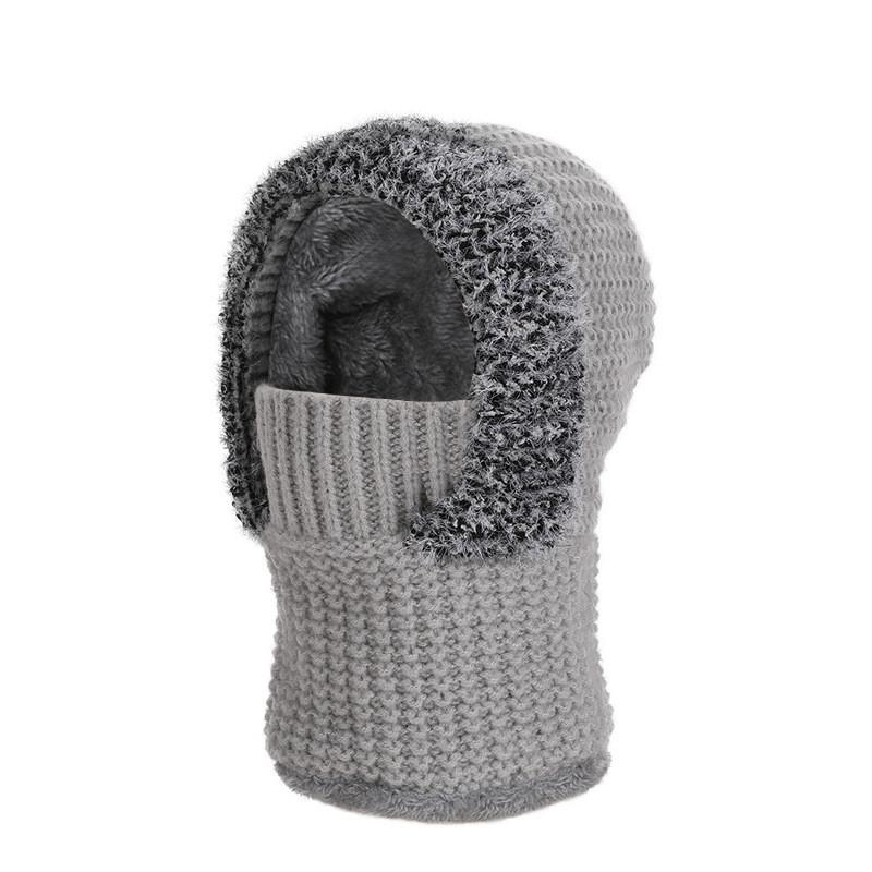 Winter Knit Hat With Fleece Lining For Women Ear And Neck Guard серый