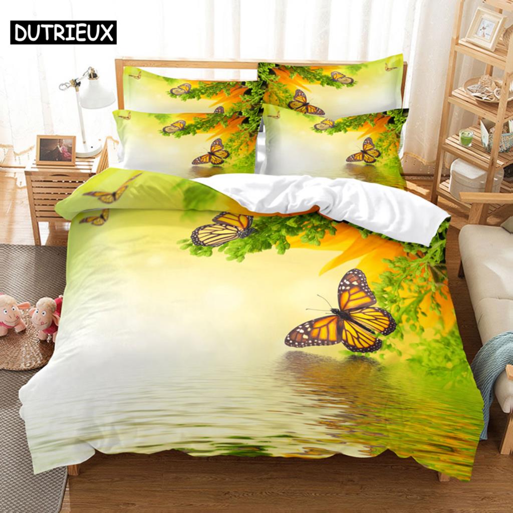 Blue Butterfly Duvet Cover Set King Size 220X240 Double Bed Single 3D Queen Bedding Sets Pink Full Twin Quilt Linen Pillowcase