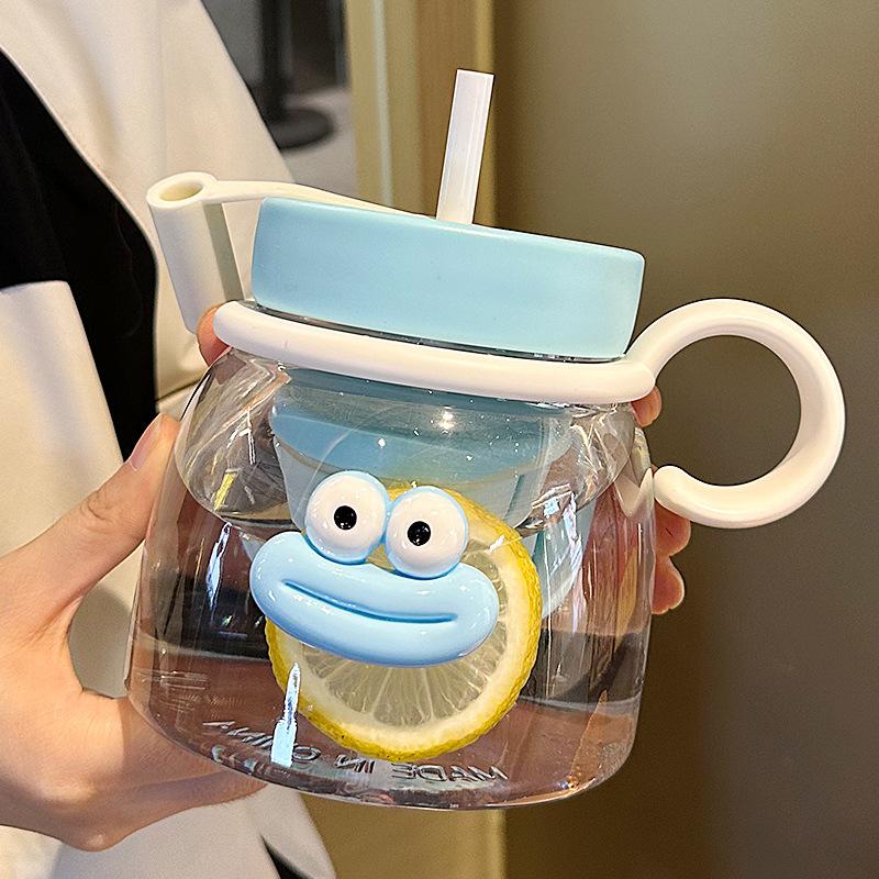 

1000ML Cute Cartoon Water Bottle for Kids Girls with Handle Straw Travel Tumbler Gift Food Grade PC 1.0L