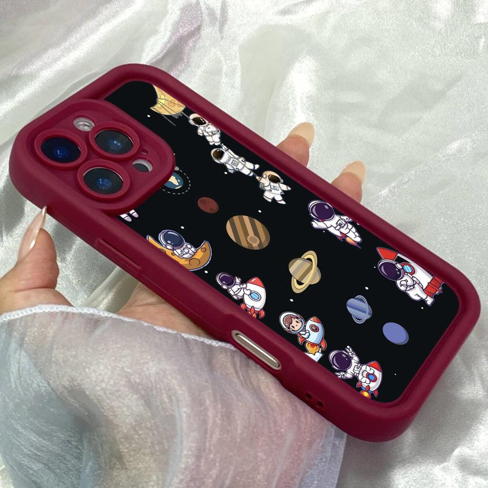 JT197 Cute Astronaut for iPhone 17 16 15 14 Pro Max Samsung S26 S25 Ultra A17 A16 A07 A56 A06 A55 Xiaomi 15T Redmi 15c 14C Note 13 14 Soft TPU Case