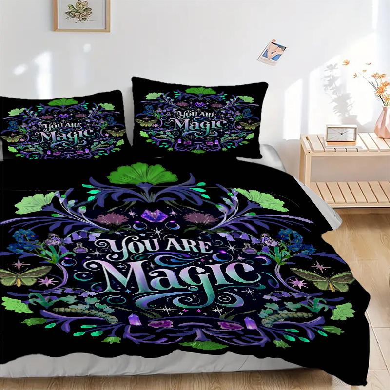 3pcs Flowers and Grass You are Magic Printed Bedding Set, Soft and Comfortable Quilt Cover for Bedroom, Guest Room (1 Duvet Cover + 2 Pillow